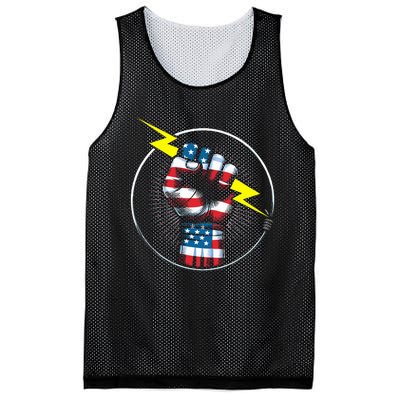 Electrician Hero American Flag Electrical Worker Mesh Reversible Basketball Jersey Tank