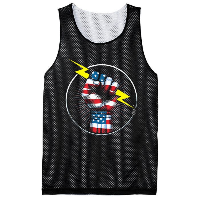 Electrician Hero American Flag Electrical Worker Mesh Reversible Basketball Jersey Tank