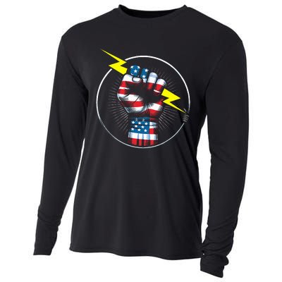 Electrician Hero American Flag Electrical Worker Cooling Performance Long Sleeve Crew