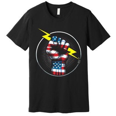 Electrician Hero American Flag Electrical Worker Premium T-Shirt