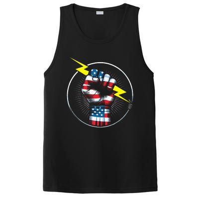 Electrician Hero American Flag Electrical Worker PosiCharge Competitor Tank