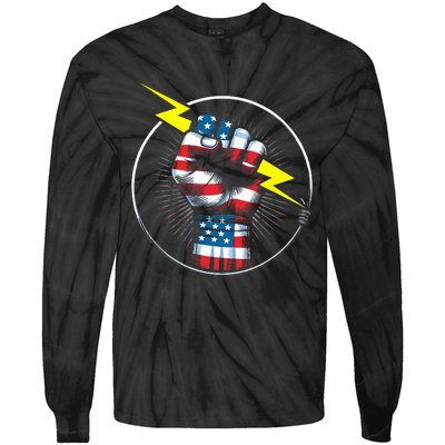 Electrician Hero American Flag Electrical Worker Tie-Dye Long Sleeve Shirt