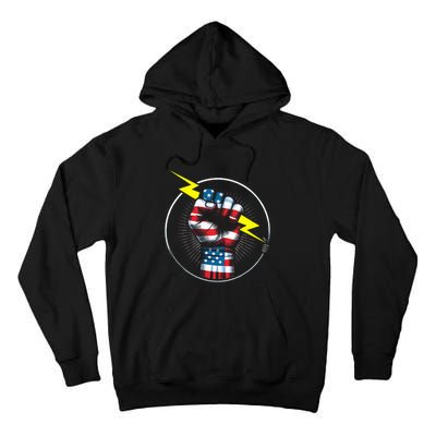 Electrician Hero American Flag Electrical Worker Tall Hoodie