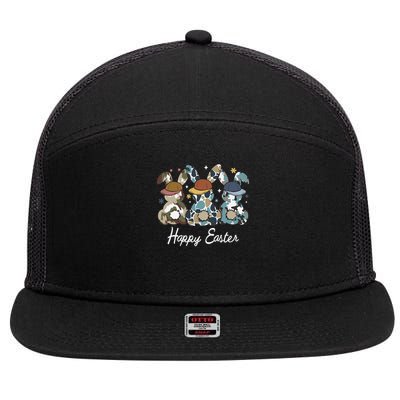 Egg Hunter Bunny Camo Hunter Bunny Happy Easter 7 Panel Mesh Trucker Snapback Hat