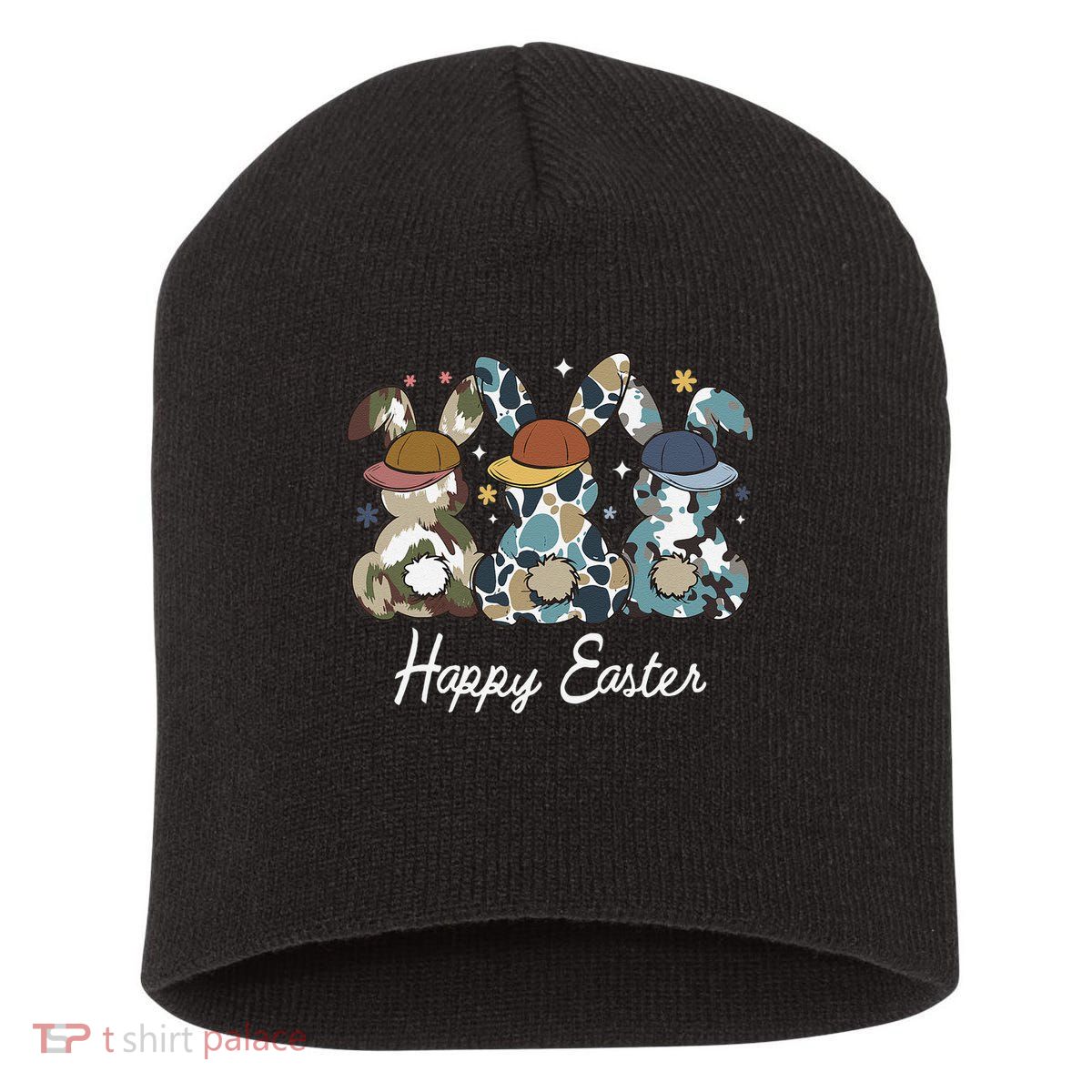 Egg Hunter Bunny Camo Hunter Bunny Happy Easter Short Acrylic Beanie
