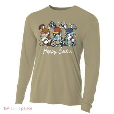 Egg Hunter Bunny Camo Hunter Bunny Happy Easter Cooling Performance Long Sleeve Crew