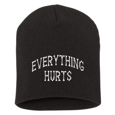 Everything Hurts Bone Letters Short Acrylic Beanie