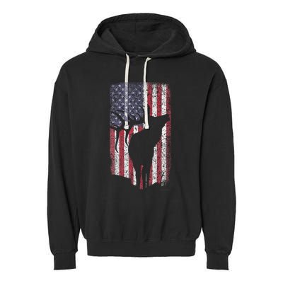 Elk Hunting Bugling Bull Us Flag Garment-Dyed Fleece Hoodie