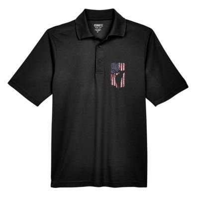 Elk Hunting Bugling Bull Us Flag Men's Origin Performance Pique Polo