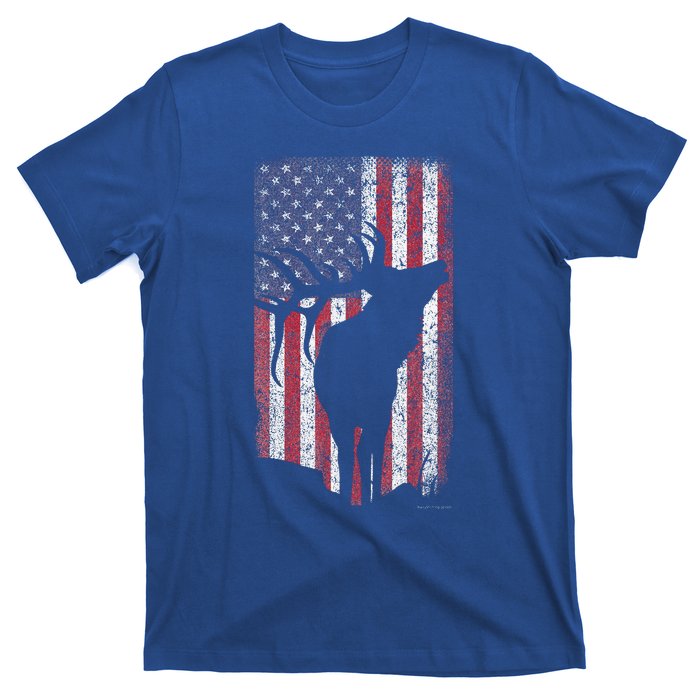 Elk Hunting Bugling Bull Us Flag T-Shirt