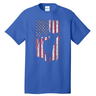 Elk Hunting Bugling Bull Us Flag Tall T-Shirt