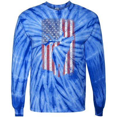 Elk Hunting Bugling Bull Us Flag Tie-Dye Long Sleeve Shirt