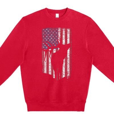 Elk Hunting Bugling Bull Us Flag Premium Crewneck Sweatshirt