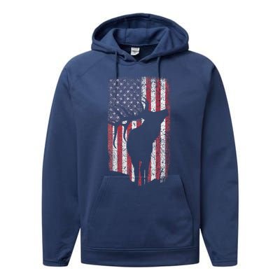 Elk Hunting Bugling Bull Us Flag Performance Fleece Hoodie