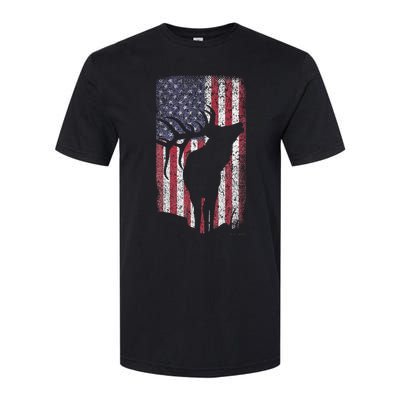 Elk Hunting Bugling Bull Us Flag Softstyle CVC T-Shirt