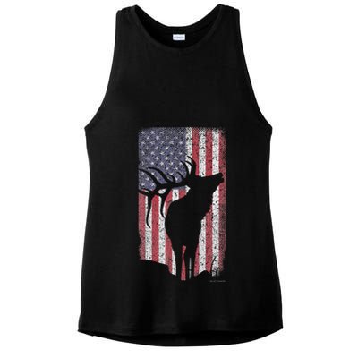 Elk Hunting Bugling Bull Us Flag American Retro Ladies PosiCharge Tri-Blend Wicking Tank