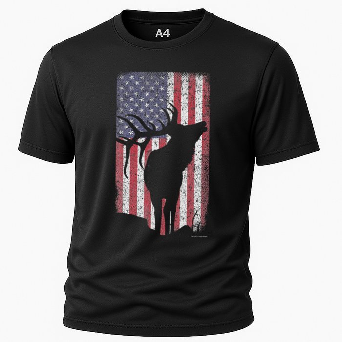 Elk Hunting Bugling Bull Us Flag American Retro Performance Shirt