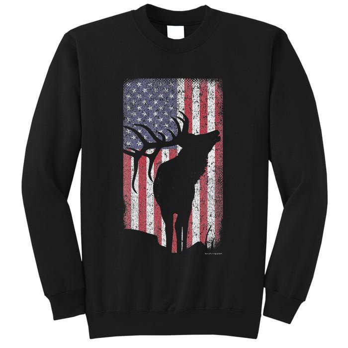 Elk Hunting Bugling Bull Us Flag American Retro Sweatshirt
