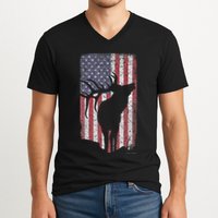 Elk Hunting Bugling Bull Us Flag American Retro V-Neck T-Shirt