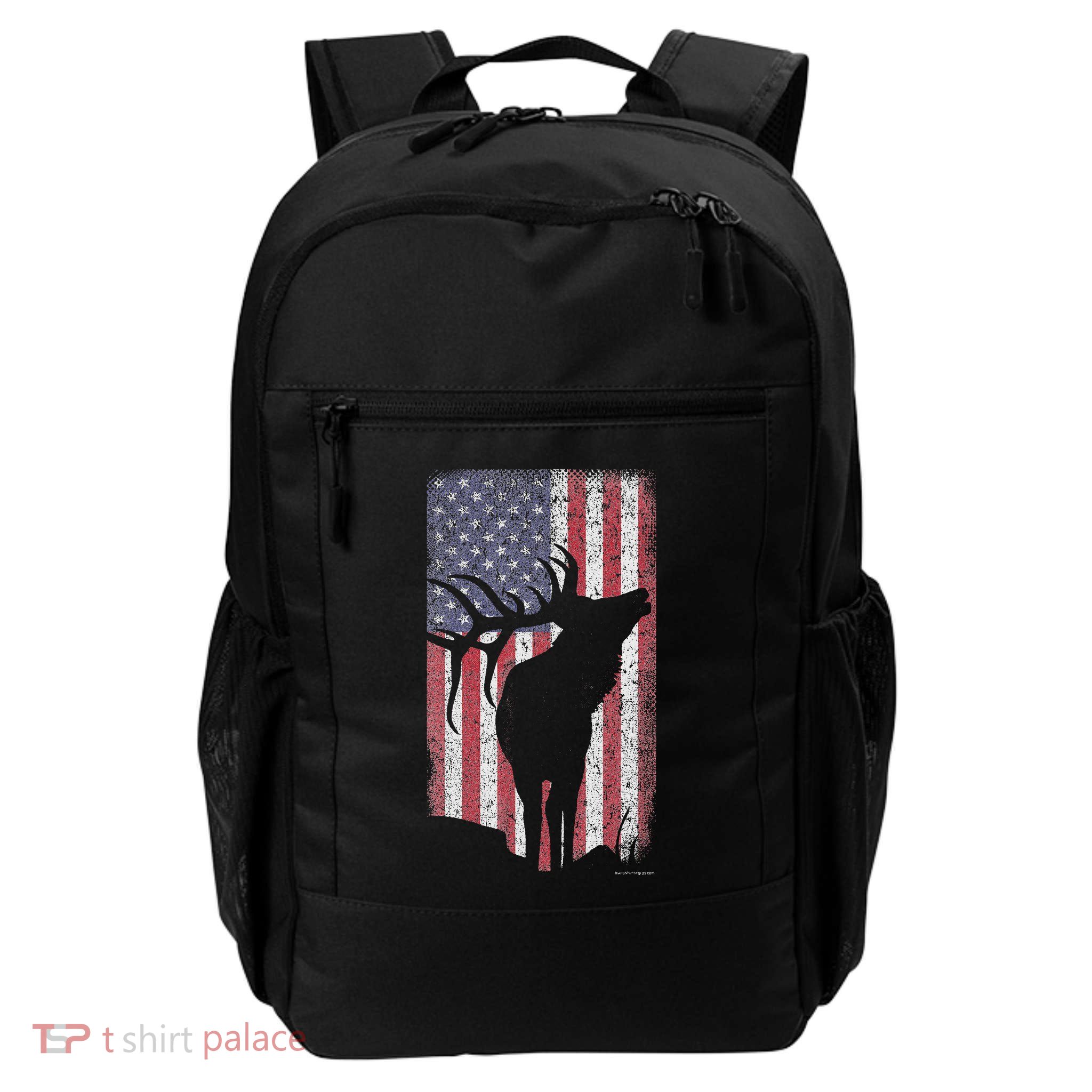 Elk Hunting Bugling Bull Us Flag American Retro Backpack