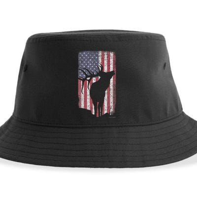 Elk Hunting Bugling Bull Us Flag American Retro Sustainable Bucket Hat