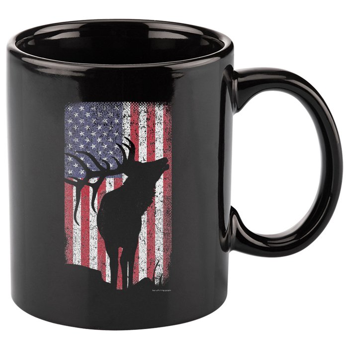 Elk Hunting Bugling Bull Us Flag American Retro 11oz C Handle Ceramic Mug