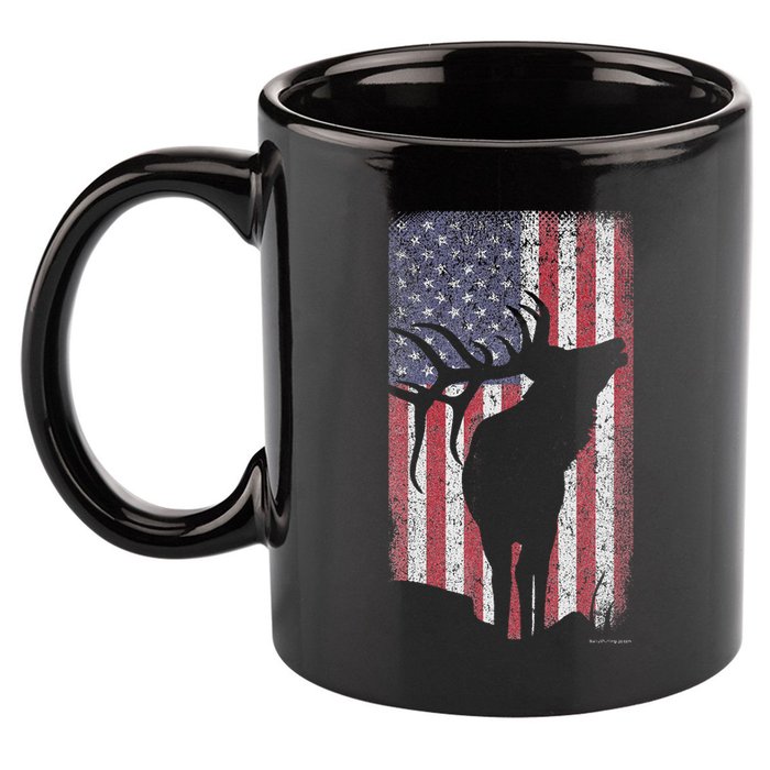Elk Hunting Bugling Bull Us Flag American Retro 11oz C Handle Ceramic Mug