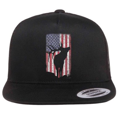 Elk Hunting Bugling Bull Us Flag American Retro Flatbill Hat