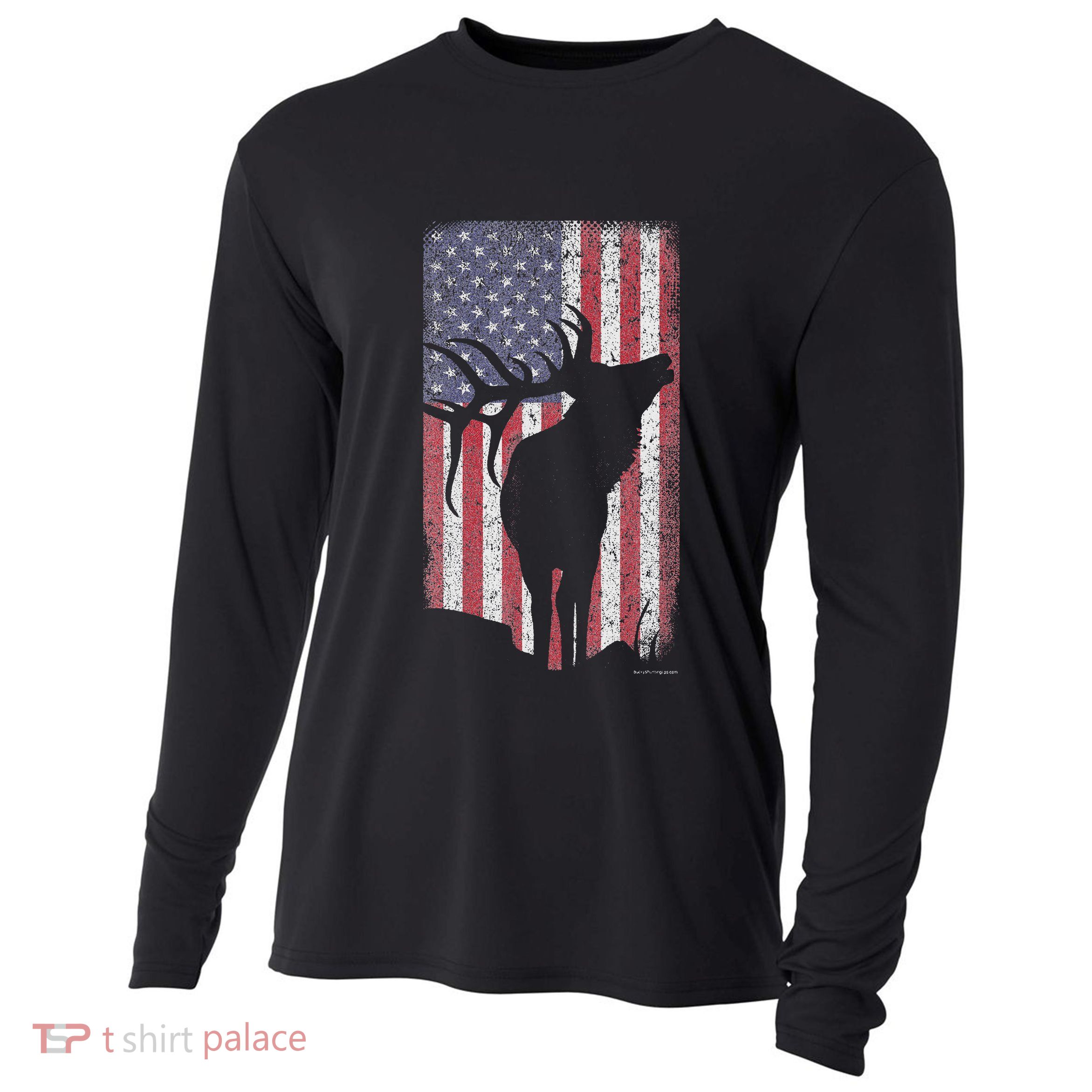 Elk Hunting Bugling Bull Us Flag American Retro Cooling Performance Long Sleeve Crew
