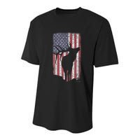 Elk Hunting Bugling Bull Us Flag American Retro Youth Performance Sprint T-Shirt
