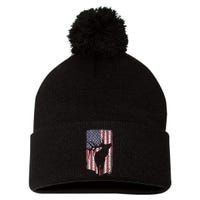 Elk Hunting Bugling Bull Us Flag American Retro Pom Pom 12in Knit Beanie