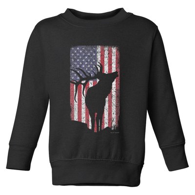 Elk Hunting Bugling Bull Us Flag American Retro Toddler Sweatshirt