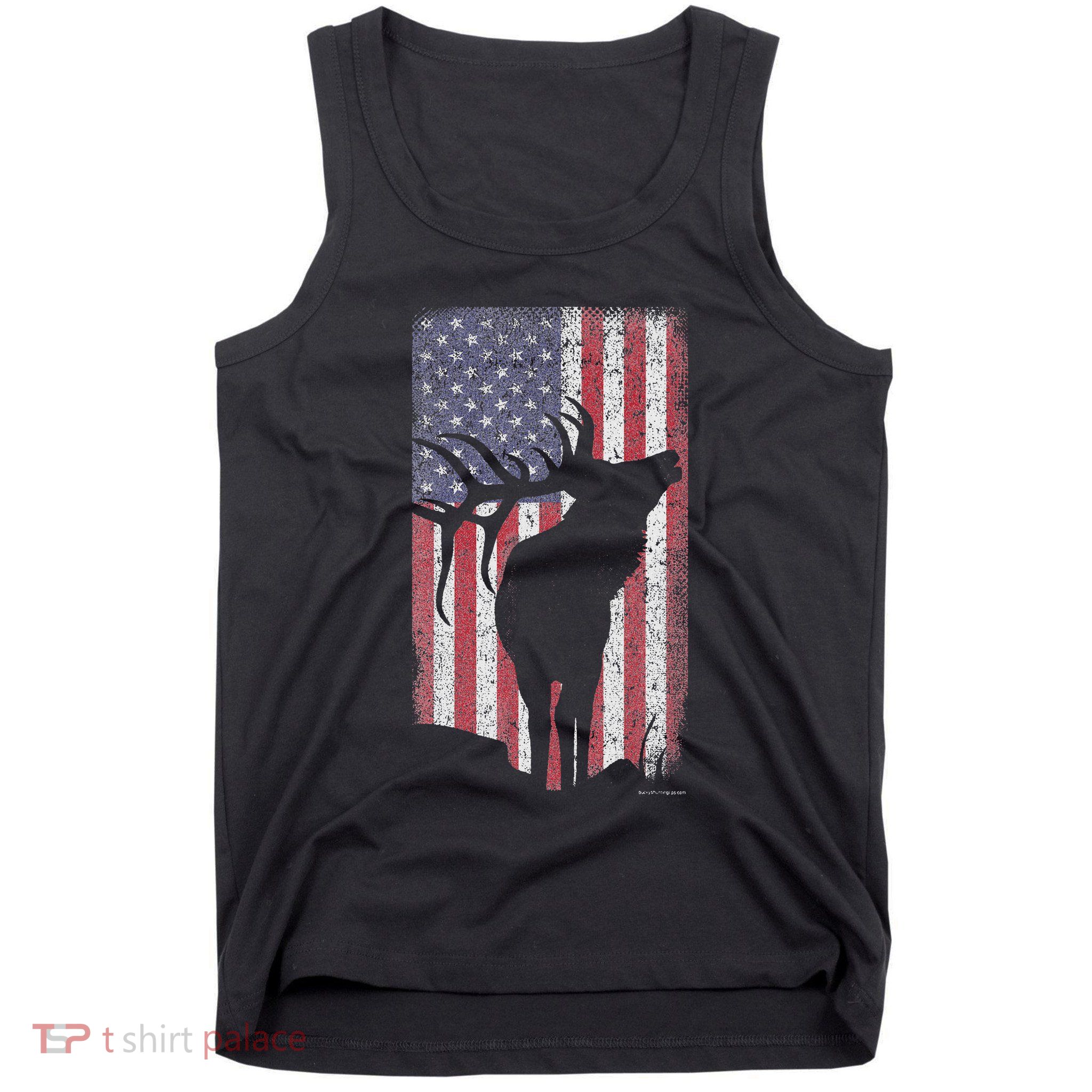 Elk Hunting Bugling Bull Us Flag American Retro Tank Top