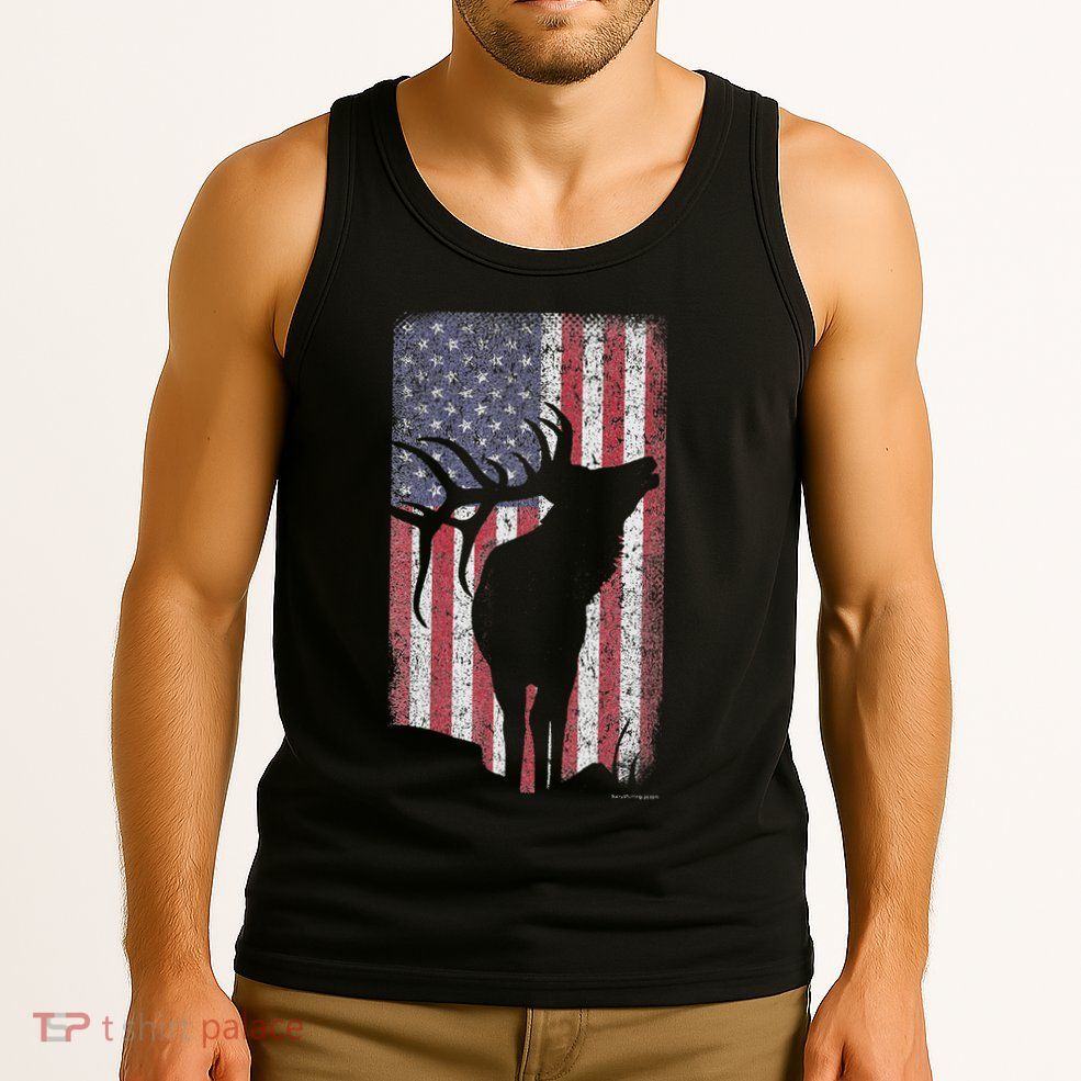 Elk Hunting Bugling Bull Us Flag American Retro Tank Top