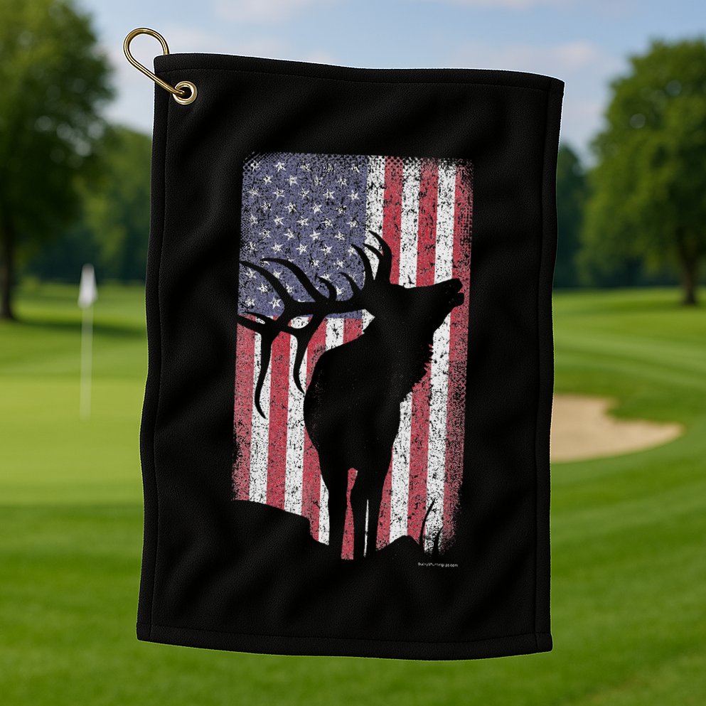 Elk Hunting Bugling Bull Us Flag American Retro Golf Towel
