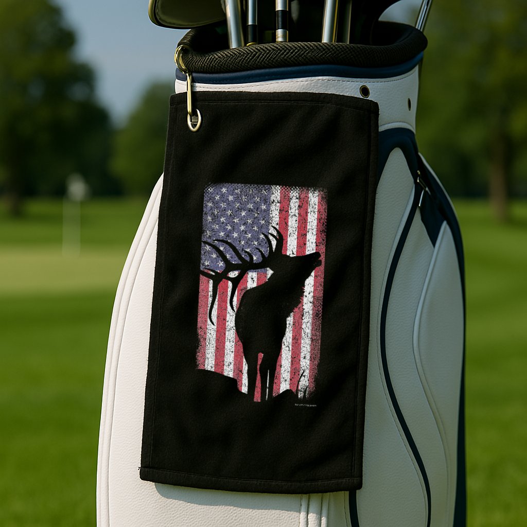 Elk Hunting Bugling Bull Us Flag American Retro Golf Towel