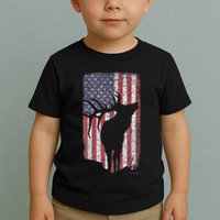 Elk Hunting Bugling Bull Us Flag American Retro Toddler T-Shirt