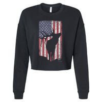 Elk Hunting Bugling Bull Us Flag American Retro Cropped Pullover Crew