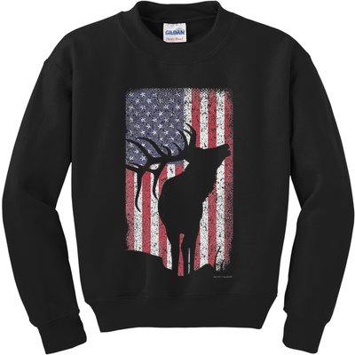 Elk Hunting Bugling Bull Us Flag American Retro Kids Sweatshirt