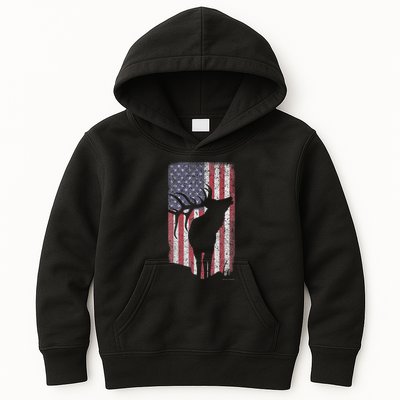 Elk Hunting Bugling Bull Us Flag American Retro Kids Hoodie