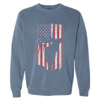 Elk Hunting Bugling Bull Us Flag American Retro Garment-Dyed Sweatshirt