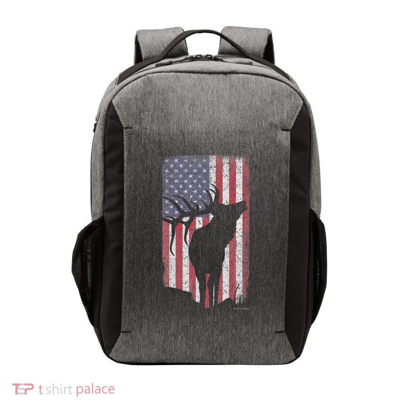 Elk Hunting Bugling Bull Us Flag American Retro Vector Backpack