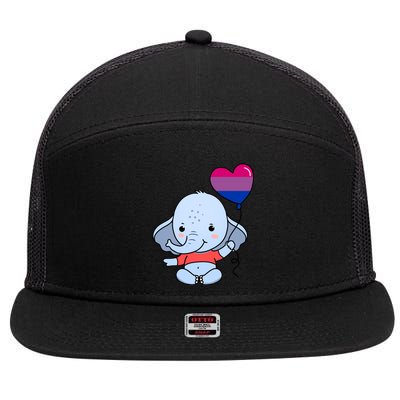 Elephant Heart Balloon Bisexual Pride Gift 7 Panel Mesh Trucker Snapback Hat