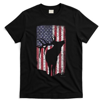 Elk Hunting Bugling Bull Us Flag American Retro T-Shirt