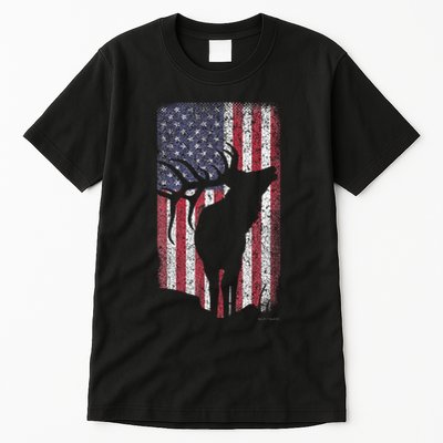 Elk Hunting Bugling Bull Us Flag American Retro Tall T-Shirt