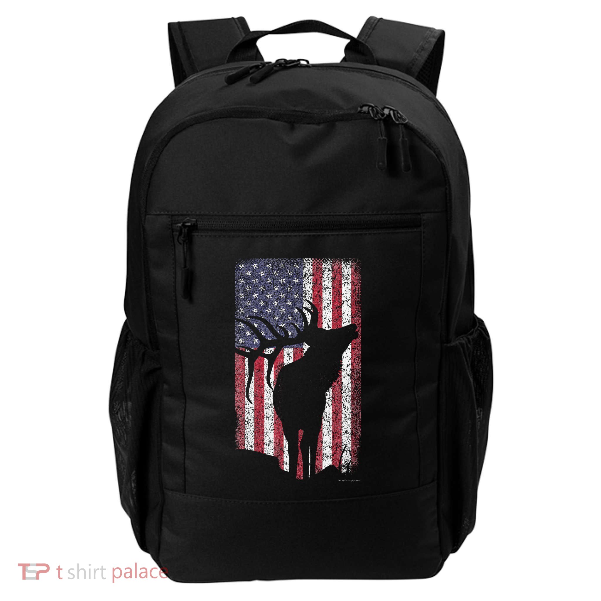 Elk Hunting Bugling Bull Us Flag American Retro Backpack
