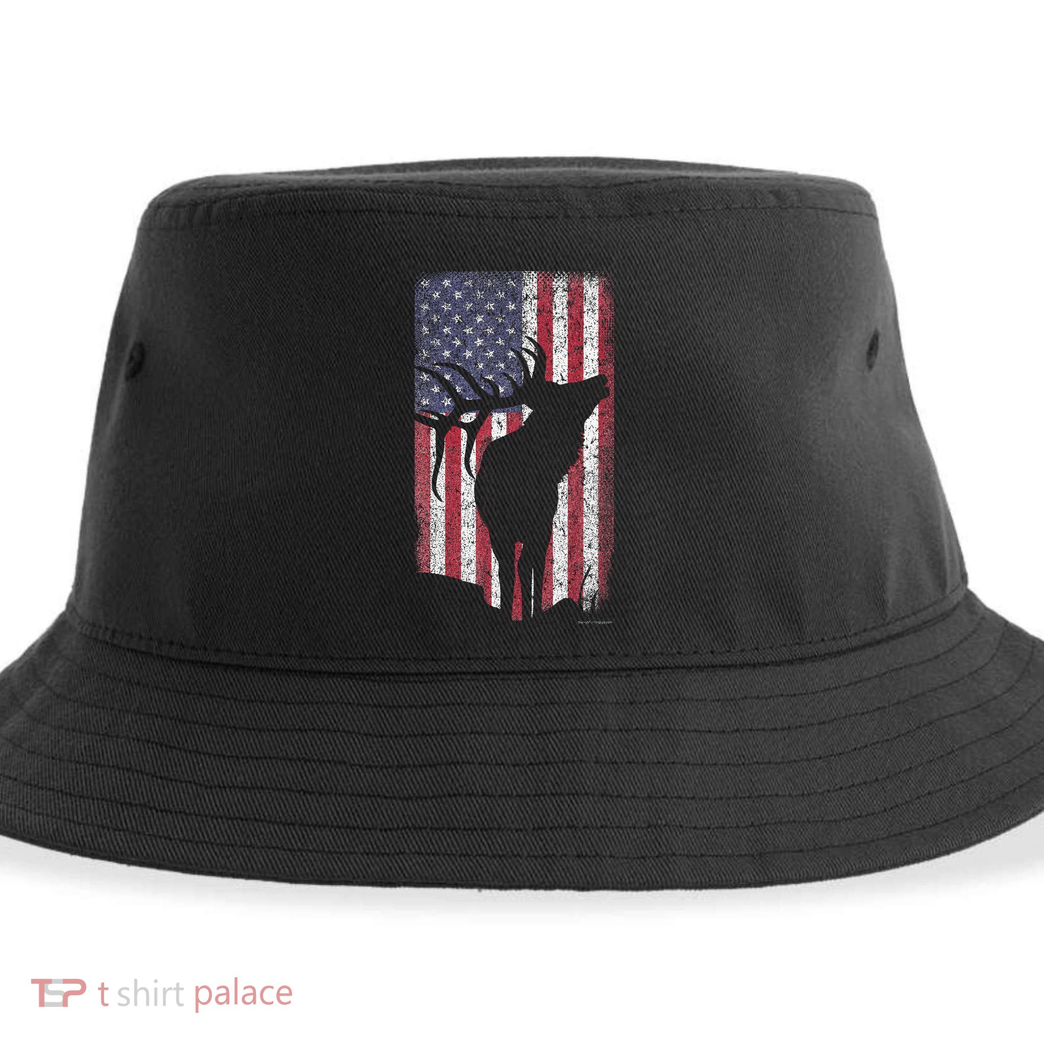 Elk Hunting Bugling Bull Us Flag American Retro Sustainable Bucket Hat
