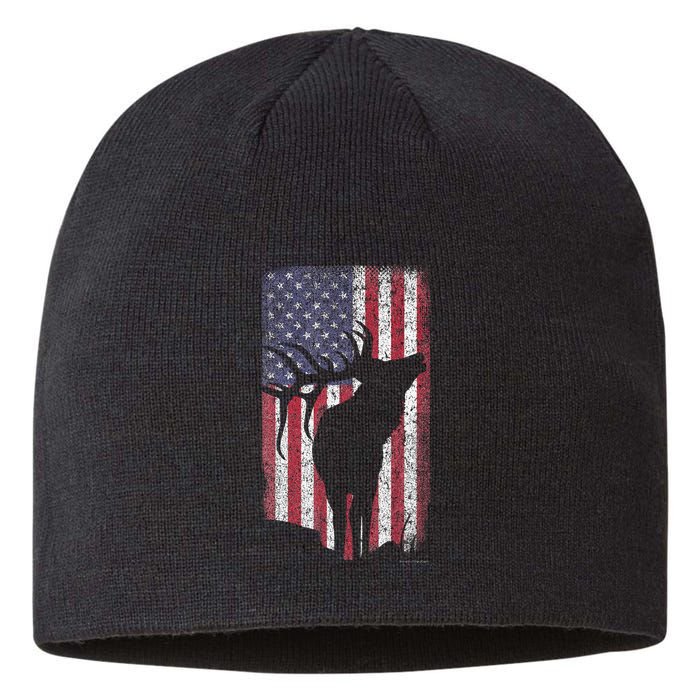 Elk Hunting Bugling Bull Us Flag American Retro Sustainable Beanie