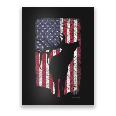 Elk Hunting Bugling Bull Us Flag American Retro Poster