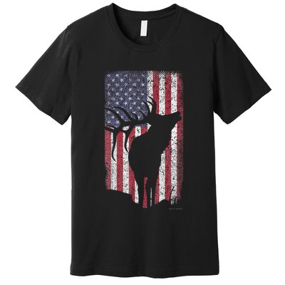 Elk Hunting Bugling Bull Us Flag American Retro Premium T-Shirt
